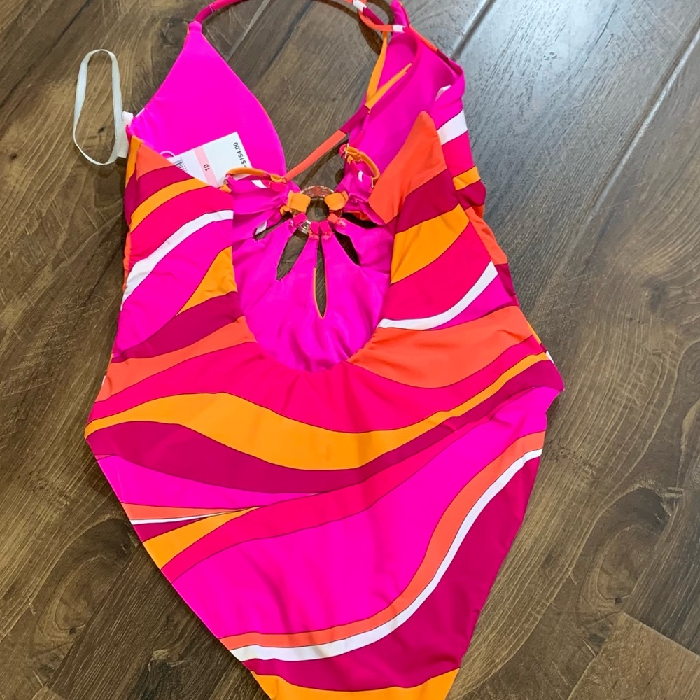 Trina Turk Plunge One piece Suit size 10 - Picture 2 of 10